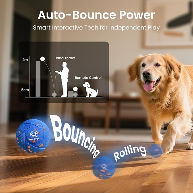 Smart Interactive Dog Toy Ball - Auto Bouncing & Rolling, Chew-Resistant E-TPU Material, 3 Interactive Modes, IPX7 Waterproof, Smart Chase Pet Toy Ball for Medium and Large Dogs (Blue)