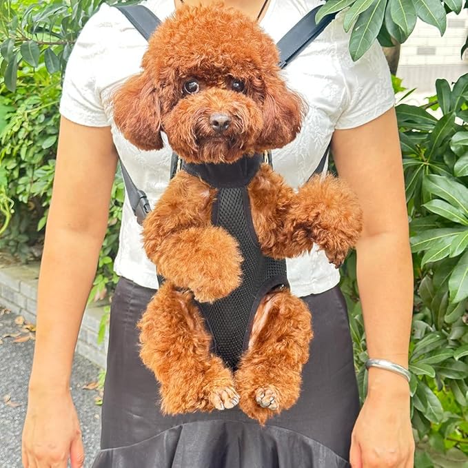 Pet Dog Carrier Backpack, Portable Breathable Mesh Chest Carrier, Polyester Woven Double Shoulder Pet Bag for Outdoor Adventures (Black, X-Large)