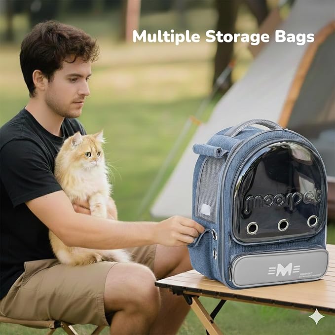 Cat Bubble Backpack Carrier, Clear Pet Bag for Cats and Small Dogs up to 20 Lbs, Great for Outdoor Hiking Camping (Blue Grey)