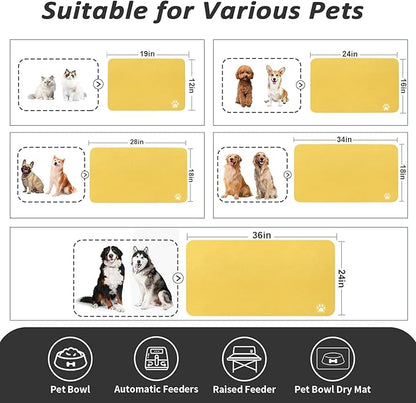 Pet Feeding Mat - Absorbent Dog Mat for Food and Water, No Stains Cat Bowl Mat, Easy to Clean Pet Placemats, Quick Dry Dog Water Dispenser Mat for Messy Drinkers | Paw Yellow 16"x 24"