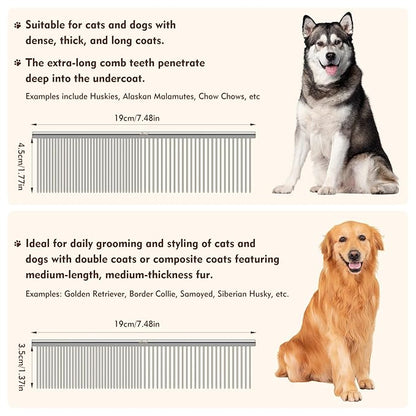 WRW Stainless Steel Dog Combs [4 Pcs], Groom Like a Professional, Coarse Pet Butter Comb for Dog ＆ Cat, Rounded Corners Prevent Friction and Breakage, 4 Sizes of Steel Teeth Fit Most Pet Fur