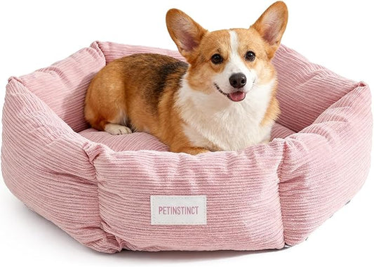 Petinstinct Medium Dog Bed, 30 Inch Washable Corduroy Dog Bed with Removable Cover & Anti-Slip Bottom, Durable Comfort for Medium to Large Dogs up to 45 lbs (Pink)