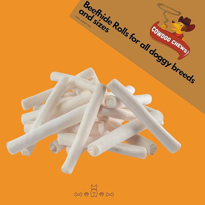 Cowdog Chews Beefhide Roll (7-8 inch) Long Lasting Dog Treat Bone, Great for Dental Health and Aggressive Chewers (20 Count)
