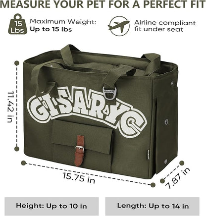 Dog Purse Carrier for Small Dogs, Cats and Puppies – Soft-Sided Foldable Pet Travel Bag with Multi Pockets, 3-Sided Mesh & Rollable Cover for Nervous Cats, Fits Pets up to 15 lbs (Olive Green)