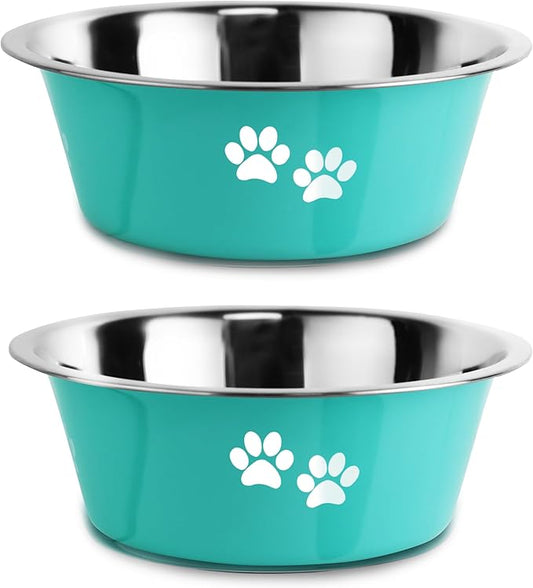 Stainless Steel Dog Bowls, Nonslip Rubber Bottom No Spill Proof Skid Metal Insulated Dog Bowls for Large Medium Small Breed Dogs (Green, 6.6 Cups/53 OZ)