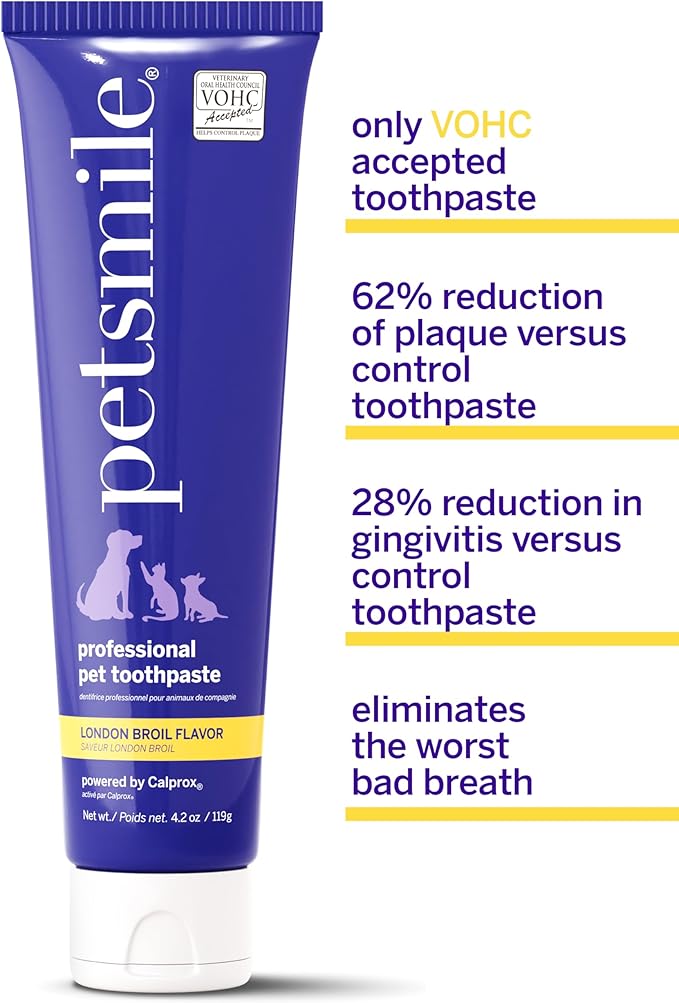 Petsmile Professional Pet Toothpaste for Cats & Dogs - Only VOHC Accepted Toothpaste - Clinically Proven to Control Plaque & Tartar Calprox Formula (London Broil, 4.2 Oz)