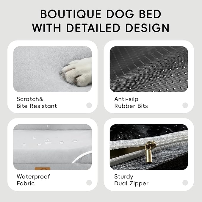 Homemate Dog Bed Medium Size Dog 28x23 inch with Orthopedic Foam Waterproof Outdoor Pet Cat Bed Sofa Supplies with Toy Dogs Crate Pad Couch with Removable Washable Cover & Non-Slip Botton Light Grey