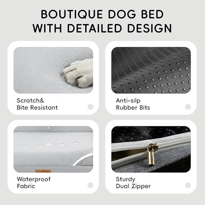 Homemate Dog Bed Medium Size Dog 28x23 inch with Orthopedic Foam Waterproof Outdoor Pet Cat Bed Sofa Supplies with Toy Dogs Crate Pad Couch with Removable Washable Cover & Non-Slip Botton Light Grey