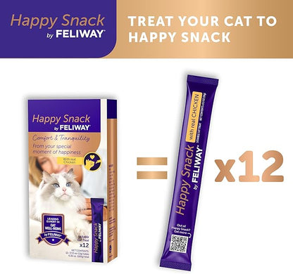 Happy Snack by FELIWAY®, Delicious, Lickable, Squeezable Purée Cat Treats for a Daily Calming Routine, Made with Real Chicken, 12 Pack (0.5oz Tubes)