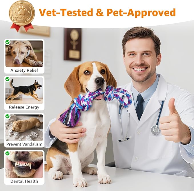 LOOBANI Dog Rope Toys for Aggressive Chewers, 2 Packs Replacement Interactive Chew Toy for Pet Grinding Teeth, Tug of War Toy for Small Medium Large Breeds(Purple Blue)