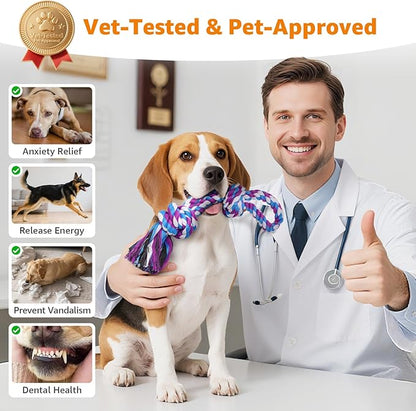 LOOBANI Dog Rope Toys for Aggressive Chewers, 2 Packs Replacement Interactive Chew Toy for Pet Grinding Teeth, Tug of War Toy for Small Medium Large Breeds(Purple Blue)