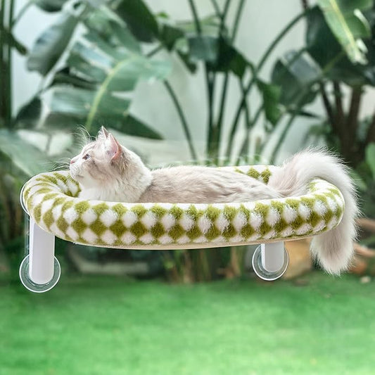 Sunhoo Cat Window Perch Bed Foldable Kitty Windowsill Hammock Shelf Seat Large Cats Suction Cup Indoor Kitten Window Sill Lounger with Soft Plush Cushion Machine Washable 21.26 * 11.8in (Green, M)