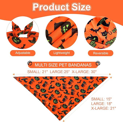 Halloween Dog Bandanas Small 3PCS, 6 Pattern Fall Scarf for Boy and Girl, Triangle Reversible Bibs Breed for Puppy Pets