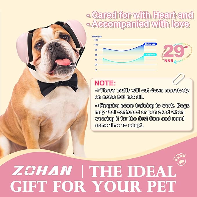 ZOHAN Dog Ear Muffs for Noise Protection, Comfort Dog Noise Cancelling Ear Muffs with Fast Snap Lock for Fireworks, Thunder, Vacuums(Pink,M)