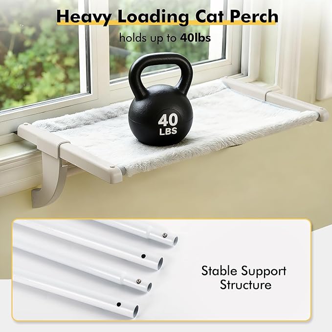 Window Sill Mount Cat Perch for Indoor Cats, One-Step Sliding Clamping Slot Adjustment Cat Hammock with Washable Cover, No Suction Cups Pet Bed for Windowsill & Bedside (XL)