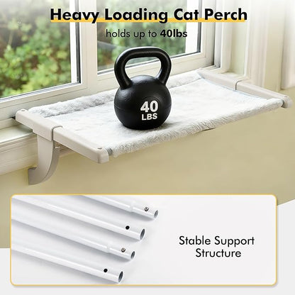 Window Sill Mount Cat Perch for Indoor Cats, One-Step Sliding Clamping Slot Adjustment Cat Hammock with Washable Cover, No Suction Cups Pet Bed for Windowsill & Bedside (Medium)