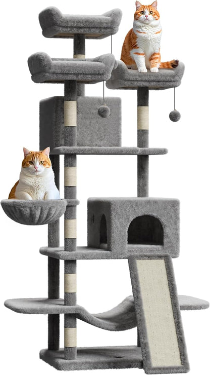 68.5 Inch Tall Cat Tree Tower, Heavy Duty Multi-Level Cat Tower with Scratching Posts, Condo, Plush Perches, Hammocks, Basket & Dangling Balls, Cat Furniture for Indoor Cats