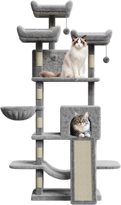 68.5 Inch Tall Cat Tree Tower, Heavy Duty Multi-Level Cat Tower with Scratching Posts, Condo, Plush Perches, Hammocks, Basket & Dangling Balls, Cat Furniture for Indoor Cats