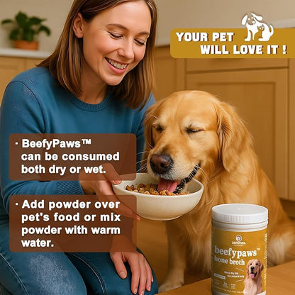 Zammex Grass-Fed Beef Bone Broth Protein Powder for Dogs & Cats - Joint & Bone Support, Healthy Fur Enhancer, Pet Food Topper for Dry & Wet, 10.58oz
