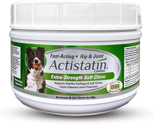 Actistatin Canine Large Dog Soft Chews, 60ct – Patented Extra-Strength Joint, Cartilage, Soft Tissue Supplement: Glucosamine, Chondroitin, Manganese, MSM, L-Carnitine – High Absorption, Fast Results