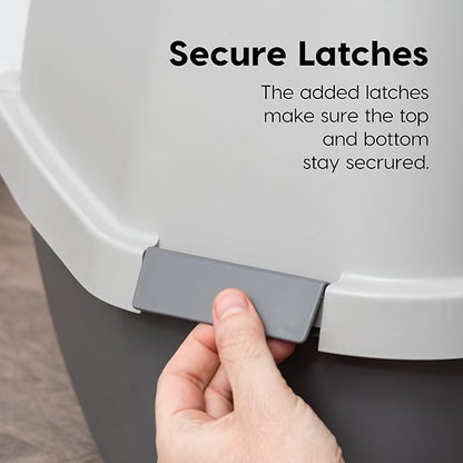 IRIS USA Corner Cat Litter Box Enclosure with Scoop, Small Cat Litter Box with Lid, Corner Litter Box Enclosure for Kittens to Medium Sized Cats, Odor Defensive Hooded Litter Tray, Dark Gray