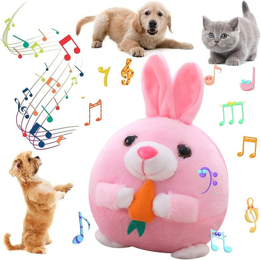 Interactive Dog Toys, 2026 New Active Moving Pet Plush Toy, Rechargeable Squeaky Dog Ball Toy with Talking Sound, Washable Cartoon Bunny Plush Toy for Dogs Puppies (Pink Bunny)