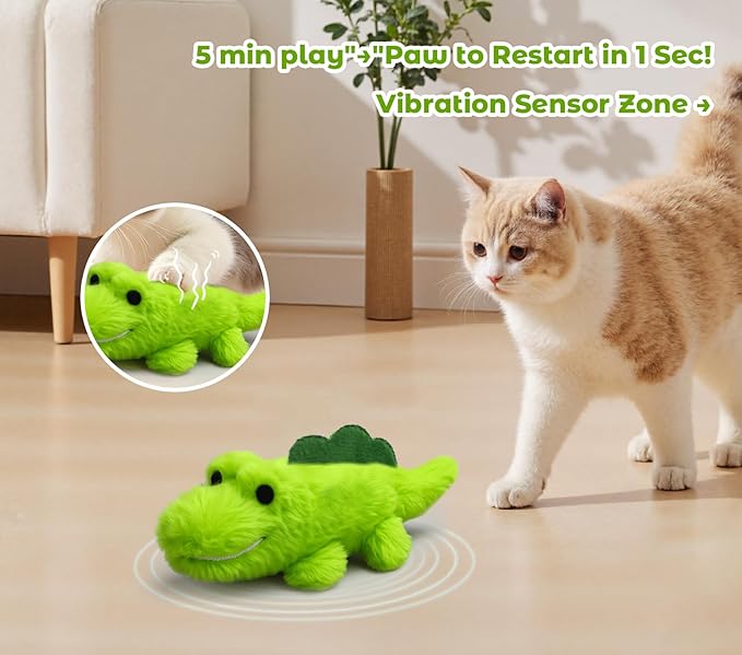 Interactive Cat Toys for Indoor Cats - Self-Charging Croc Chase Toy with 360° Motion, Wagging Tail & Catnip, Automatic Exercise Toy for Bored Kittens/Adults(Set)