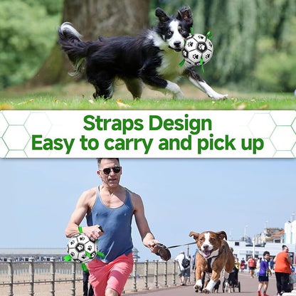 QDAN Dog Toys Dog Balls, World Cup Dog Soccer Ball with Straps, Dog Birthday, Herding Ball, Durable Balls for Small Medium Pet, Puppy Outdoor Toy (6 Inch)