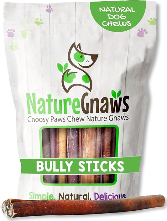Nature Gnaws Bully Sticks for Dogs 11-12" (8oz) - Mixed Thickness - Long Lasting for Aggressive Chewers and Large Dogs - Natural Beef Dog Chew Bones