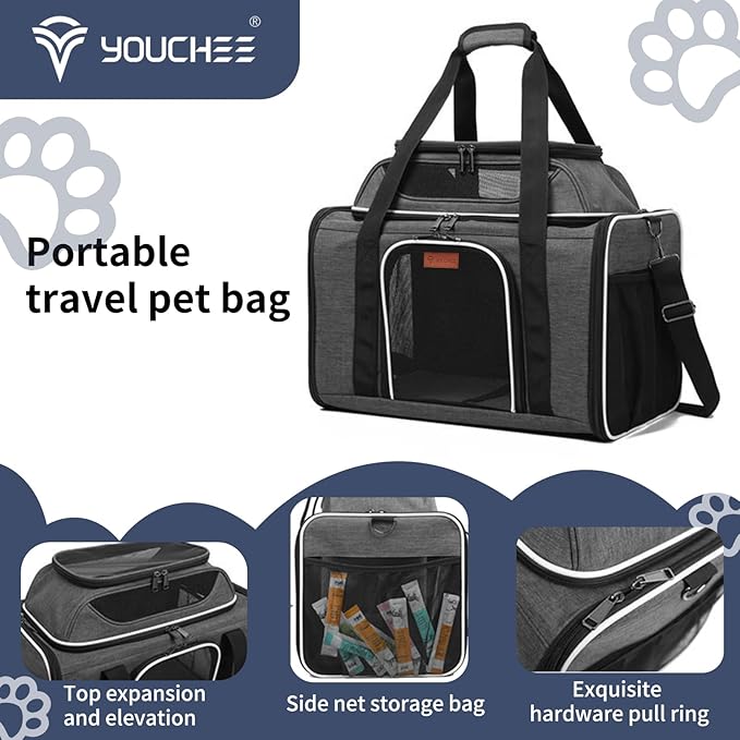 19" L x 12" W x 17" H Inches Cat, Dog Carrier for Pets Up to 25 Ibs, Washable，Soft Sided，Collapsible Travel Puppy Carrier. (Grey)