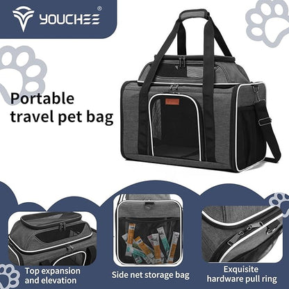 19" L x 12" W x 17" H Inches Cat, Dog Carrier for Pets Up to 25 Ibs, Washable，Soft Sided，Collapsible Travel Puppy Carrier. (Grey)