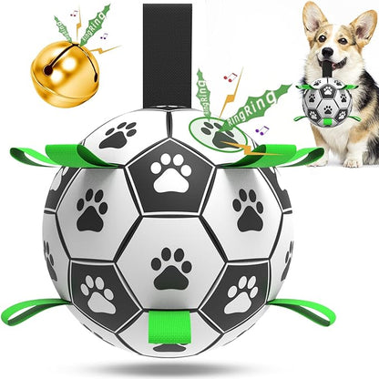 QDAN Dog Soccer Balls Toy with Bell Inside, Outdoor Interactive Toys for Tug of War, Puppy Birthday Gifts, Water Toy, Durable Ropes Squeaky Ball for Small Medium Dogs （6 INCH）
