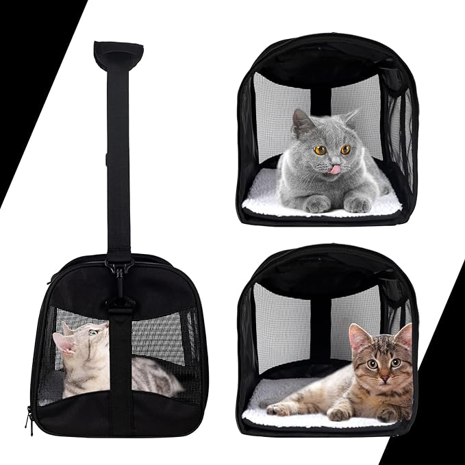 Cat Carrying Case - Pet Carrier Airline Approved, Protable and Breathable Pet Travel Carrier Removable Fleece Pad, Collapsible Cat Carrier Dog Carrier for Medium Cats Small Cats Dogs (X-Large, Black)