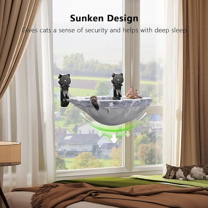 Cat Window Perch Cordless, Glow in The Dark & Stable Cat Beds- Breathable Window Hammock for Overlooking, Sunbathing and Climbing - Maximum Hold Up to 40lb(Grey)