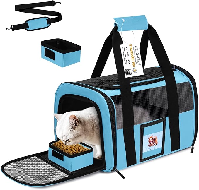 Cat Carrier Dog Carriers Airline Approved for Small Dogs, Kitten, Carriers for Small Medium Cats Under 15lb, Collapsible Soft Sided TSA Approved Pet Travel Carrier-Blue