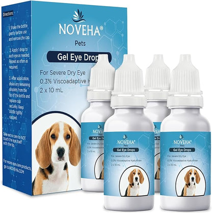 NOVEHA Pet Gel Eye Drops with 0.3% Viscoadaptive Hyaluronan | Eye Solution for Severe Dry Eyes - Long Lasting Hydration, Reduces Nuisance, Swelling & Dryness - Eye Lube for Dog and Cats (2PK - 2x10mL)