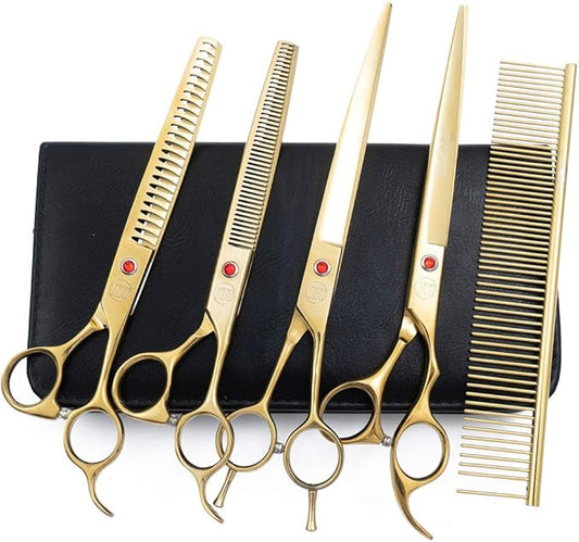 Professional Dog Grooming Scissors Set, 7 Inch/8 Inch Pet Grooming Scissors Chunkers Shears for Dog, Curved Dog Grooming Scissors, Thinning Shears for Dog with Grooming Comb