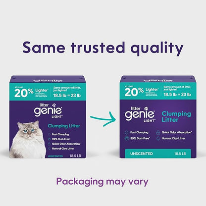 Litter Genie Light Unscented Clumping Cat Litter, 18.5 lbs | Lightweight 20% Lighter Natural Clay | Fast-Clumping, Odor Control, Dust-Free