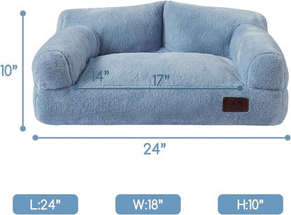 Hollypet Fluffy Plush Pet Cat Couch Soft Calming Pet Sofa Beds for Medium Small Cats and Dogs, Sky Blue