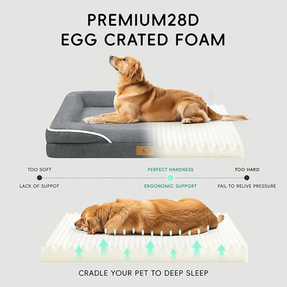 Homemate Dog Bed Medium Size Dog 28x23 inch with Orthopedic Foam Waterproof Outdoor Pet Cat Bed Sofa Supplies with Toy Dogs Crate Pad Couch with Removable Washable Cover & Non-Slip Botton Dark Grey