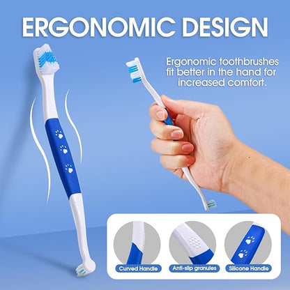 Dog Toothbrush – Newly Upgraded Dual-Head Design with 60° Wavy Bristles – Gently Surrounds Teeth for Deep Cleaning and Plaque Removal – Non-Slip Handle, Ideal for Daily Pet Dental Care (Blue, 2-Pack)