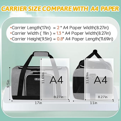 Petskd Pet Carrier 17x11x9.5 Alaska Airline Approved,Pet Travel Carrier Bag for Small Cats and Dogs, Soft Dog Carrier for 1-10 LBS Pets,Dog Cat Carrier with Safety Lock Zipper(Grey)