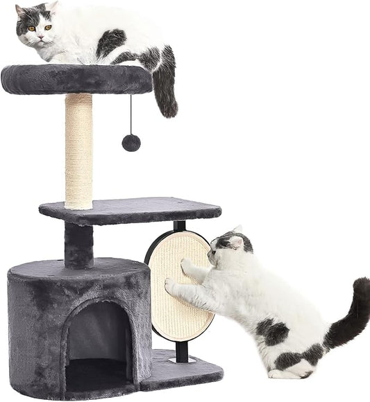 Amazon Basics Cat Tree, Solid Steel Frame with Removable Scratching Pad, 15.7 x 11.8 x 32.1'', Gray