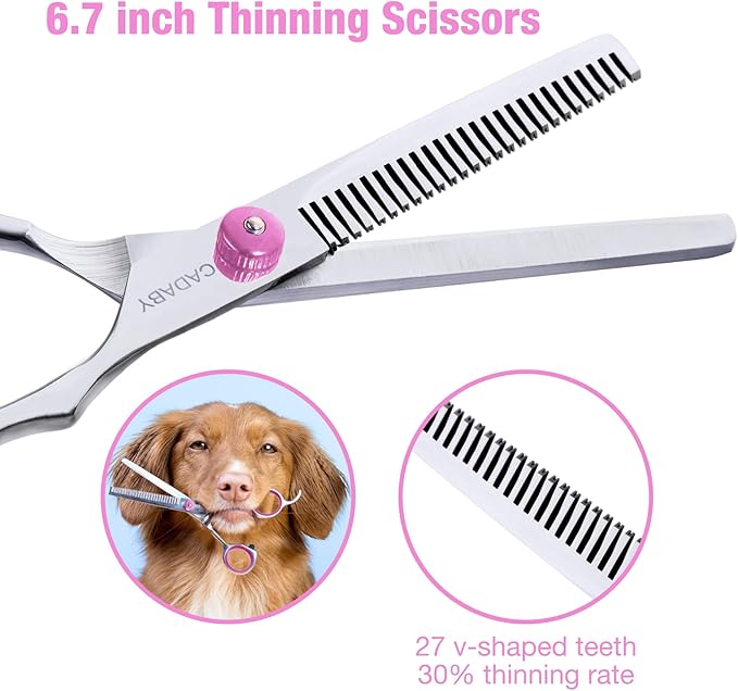 Dog Grooming Scissors Kit with Safety Round Tips, 3 in 1 Professional Dog Grooming Scissors, 4CR Stainless Steel Pet Grooming Shears, Sharp and Durable, Pink