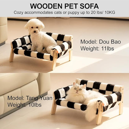 MEWOOFUN Cat Couch Bed, Pet Sofa for Indoor Cats Wooden Indoor Elevated Cat Beds with Removable Mattress Cover Suitable for Kitty, Puppy or Small Animal (Chessboard, Medium)