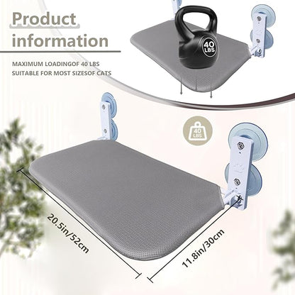 Cat Window Perch Seat Hammock, Foldable Hammock with 4 Strong Suction Cups, Easy to Assemble and Cat Wand,Gray