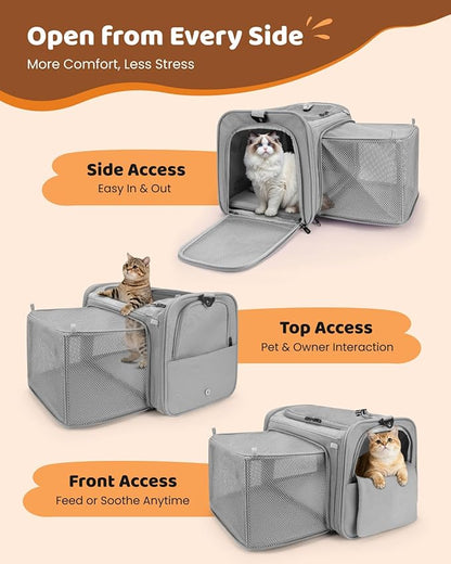 MIDOG Cat Carrier Soft, TSA Approved Airline Travel Carrier for Cats and Small Dogs, Under Seat Pet Bag with Expandable Space & Escape-Proof Zippers (Charcoal)