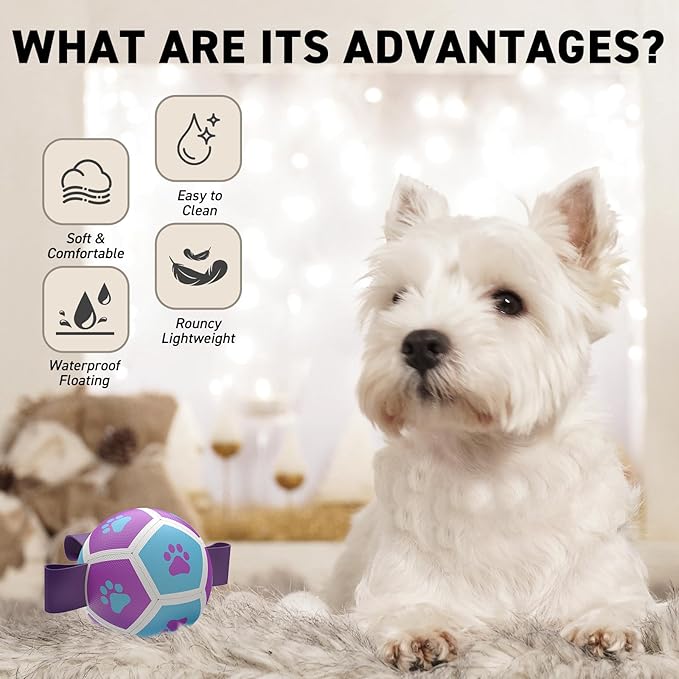 QDAN Small Dog Toys, Puppy Balls, Dog Balls with Straps for Small Breed, Soccer Ball for Dogs, Puppy Toys, Dog Birthday Gift (Purple Blue, 3.5 inch)