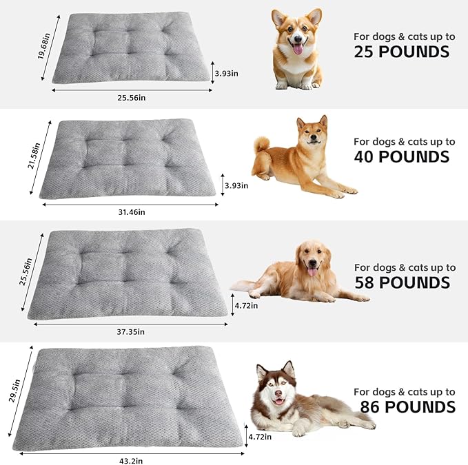 CLKHOWL Washable Dog Bed Plush Dog Crate Beds for Large, Medium, Small Size Dogs, Anti-Slip Soft Comfy Pet Kennel Pad, Fits Crate Mat and Cat Bed Mat (Grey, 31.49x21.65 inch)
