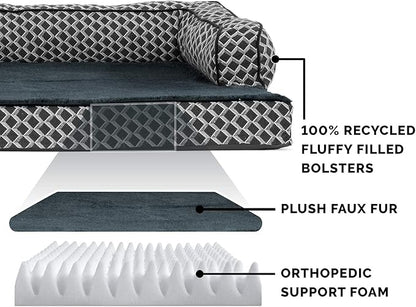 Furhaven Orthopedic Dog Bed for Medium/Small Dogs w/ Removable Bolsters & Washable Cover, For Dogs Up to 35 lbs - Plush & Woven Decor Comfy Couch Sofa - Diamond Gray, Medium